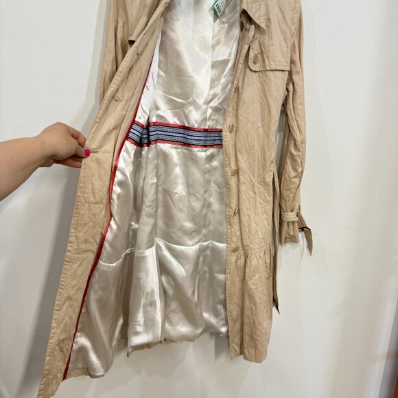 Population of Many Long Sleeve Button Front Collar Belt Coat Tan - Picture 7 of 11